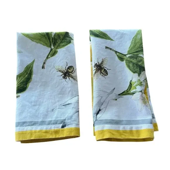Williams Sonoma Cotton Napkins Set of 2  Meyer Lemon Citrus Blossom Honeybee