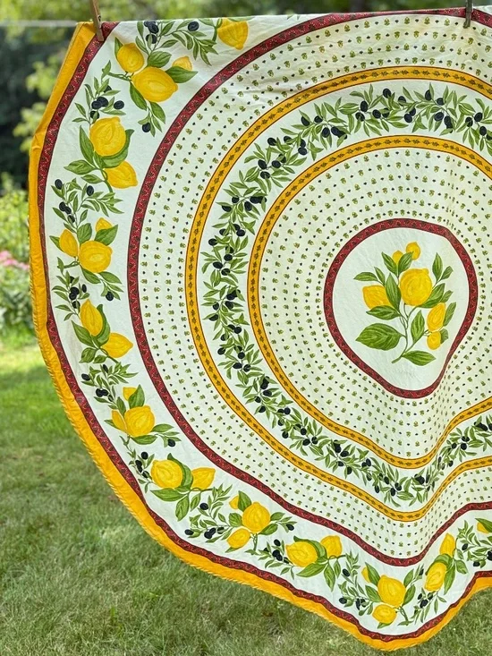 Poupees Yolande 68in Round Tablecloth Waterproof Cotton France Lemons Olives