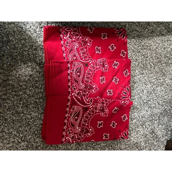 Vintage Red Paisley Cotton Bandana Scarf Square Headwrap 21x21