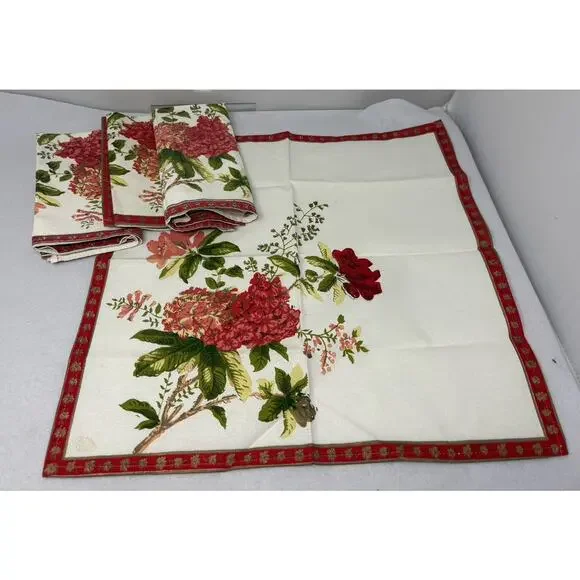 Red Floral Cloth‎ Dinner Napkins Set of 4 17x17 Cotton