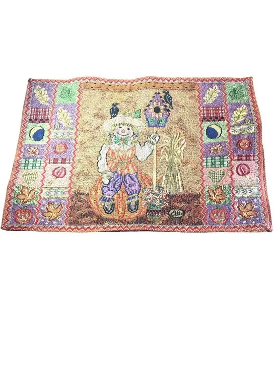 Set Of 2 Placemats Autumn Scarecrow Woven Tapestry Fall Halloween Table Linens