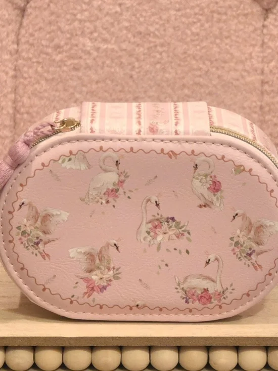Pink Swan Print Jewelry Pouch