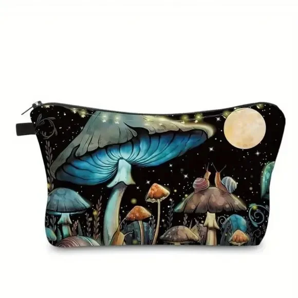 Mushroom Print Cosmetic Bag clutch moon boho bag