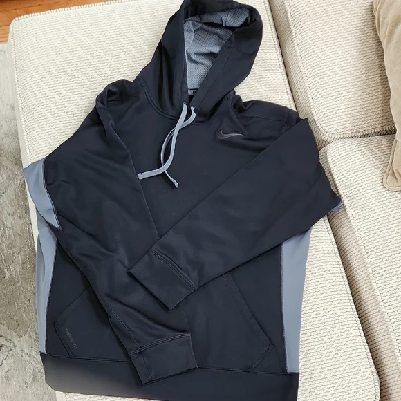 Nike Black and Gray Pullover Hoodie, Size Large