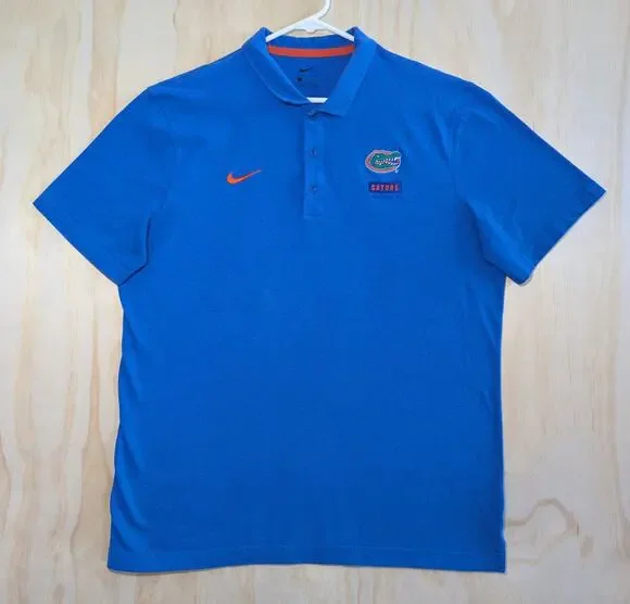 Nike Men's Large Florida Gators Golf Polo Shirt Blue Stretch Short Sleeve