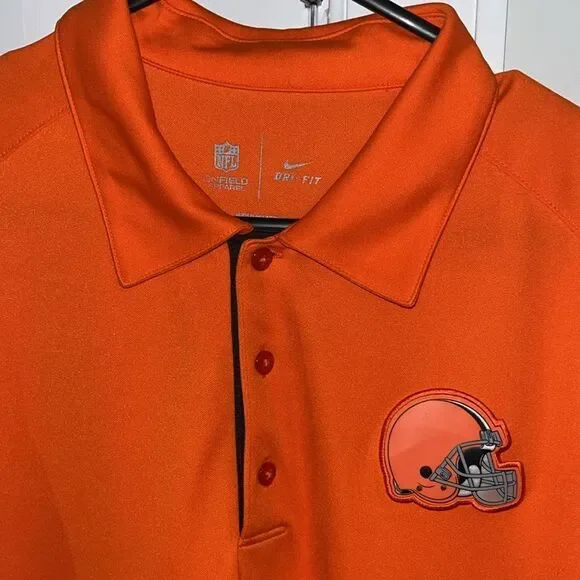 Orange Nike DriFit Cleveland Browns Helmet 100% Poly Golf Polo Shirt The Draft