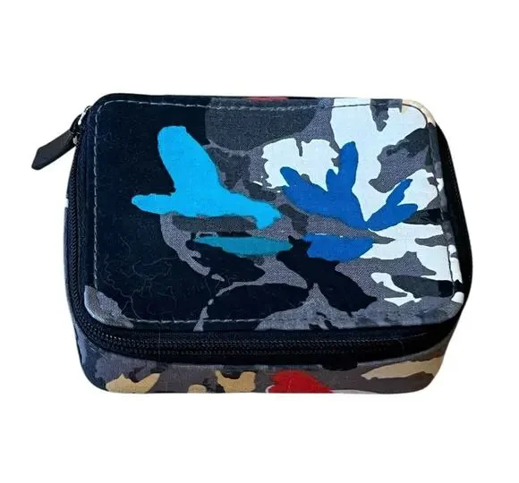 Vera Bradley Travel Pill Case Black Splash Floral Zippered Plastic Box 7 Day