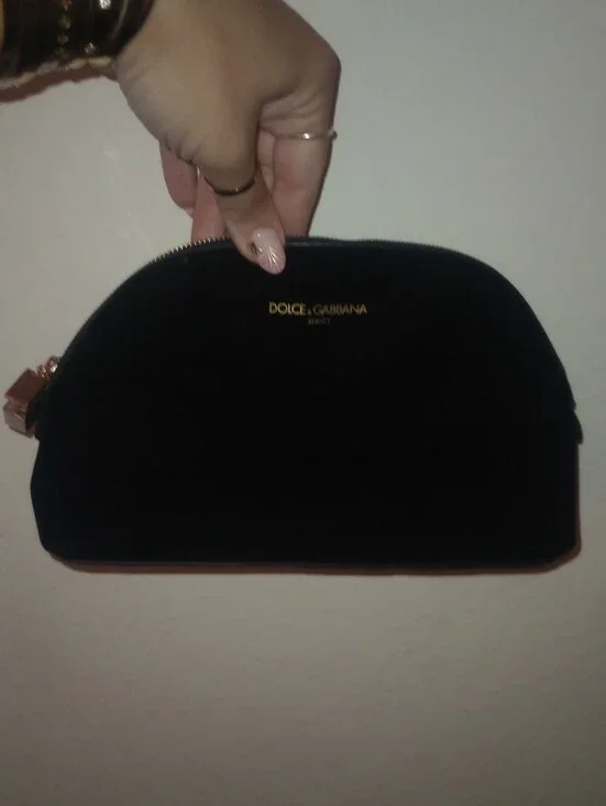 GWP Dolce & Gabbana Black Velvet Cosmetic Pouch with Gold Perfume Bottle Zipper