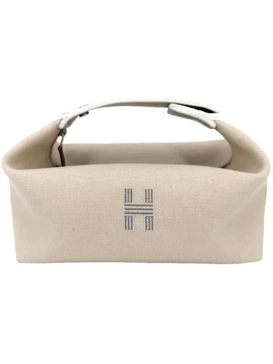 Hermes Handbag Brid-a-brac PM Pouch Toile Ash Beige White Silver Vintage