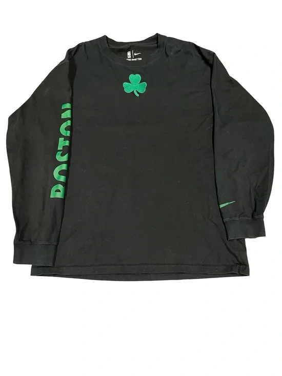 Nike Mens L Black Long Sleeve Tee with Green Shamrock and Boston Sleeve