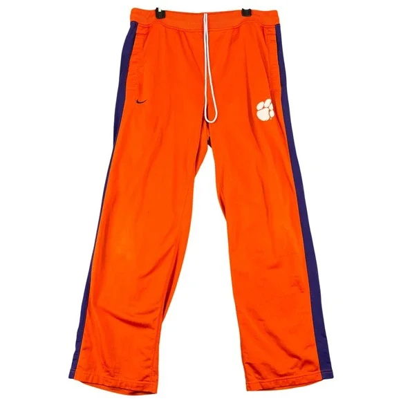 Vintage Y2K Clemson Tigers‎ Nike Team Track Pants Orange Athletic Warm Up L Mens