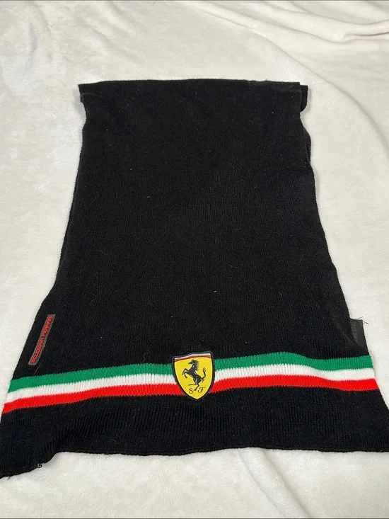 Ferrari Black Scarf Neck Warmer with Tricolore Stripe