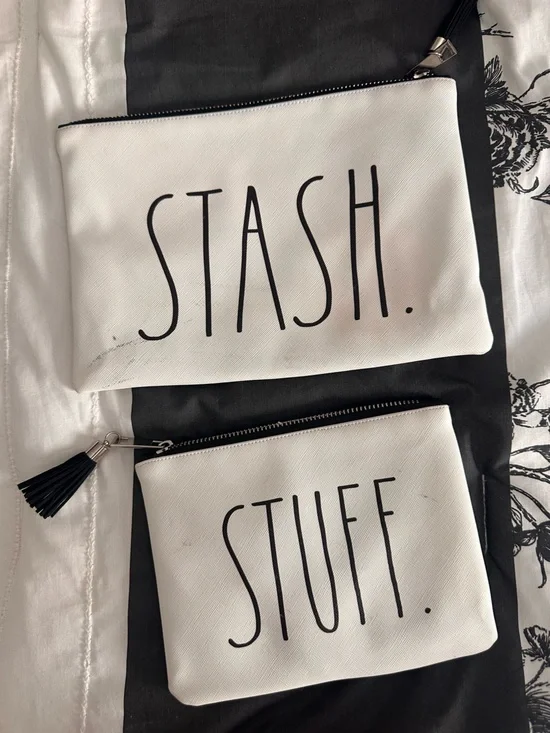 Rae Dunn set of 2  Pouches in White