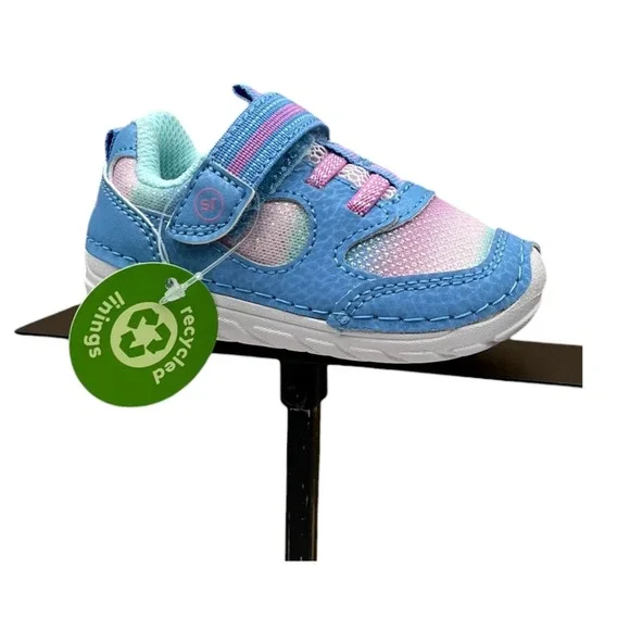 Stride Rite Baby Girls Leather Soft Motion Turbo Sneakers Size 3 Light Blue Pink