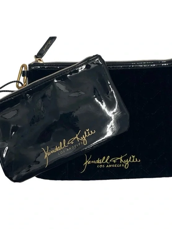 Kendall & Kylie Black Patent Cosmetic Pouch Duo with Gold Logo New