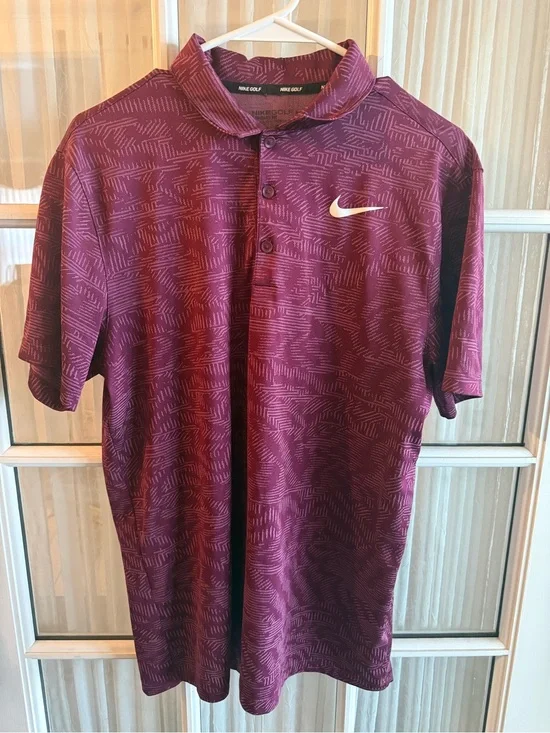 Nike Men's Medium Maroon Dri-FIT Golf Polo Swoosh Moisture Wicking
