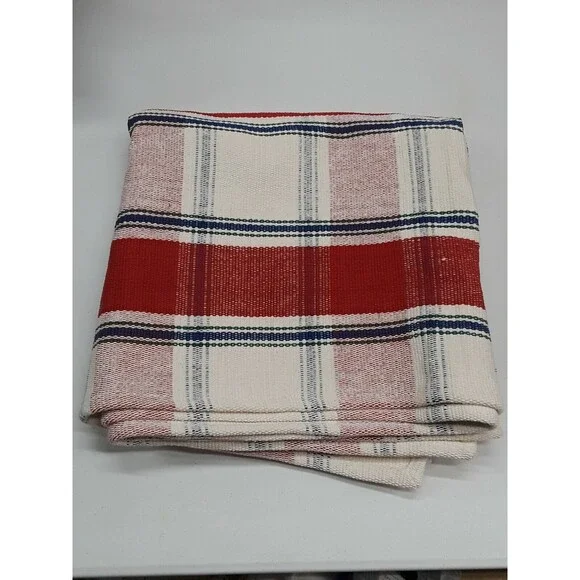 Tag Textiles India Heavy Tablecloth Woven Red Blue White Checkered 64x60