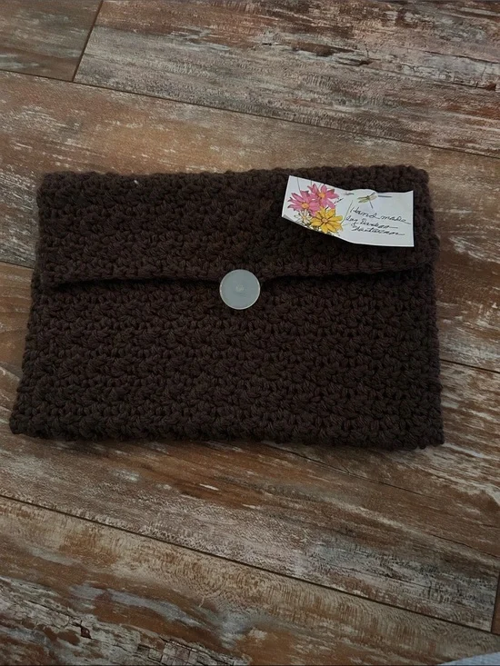 Handmade Brown Crochet Clutch - Button Closure