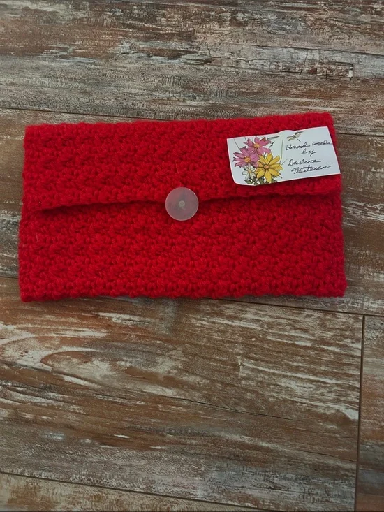 Handmade Red Crochet Clutch with Button Closure