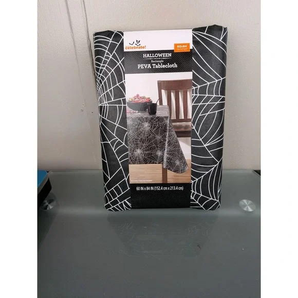 Way to Celebrate Halloween Spiderweb PEVA Tablecloth Black White 60x84 Rectangle
