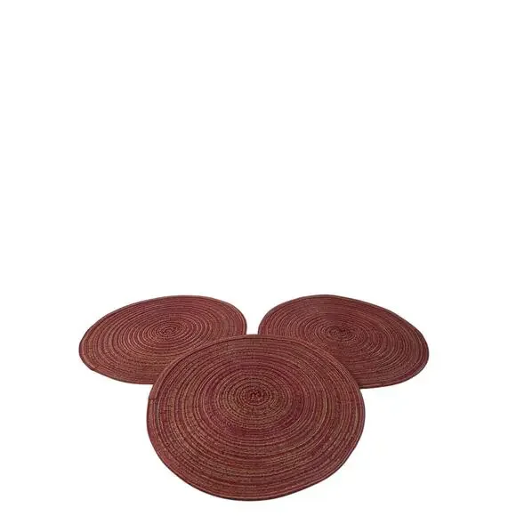 Set x 3 Braided Boho Farmhouse Placemat Woven Rag Round Circle Red Orange 14