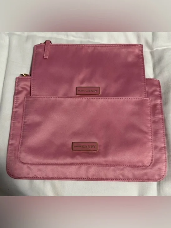 Prada Candy Pink Cosmetic Bag Set w/refillable Prada Eyeshadow and mirror pallet