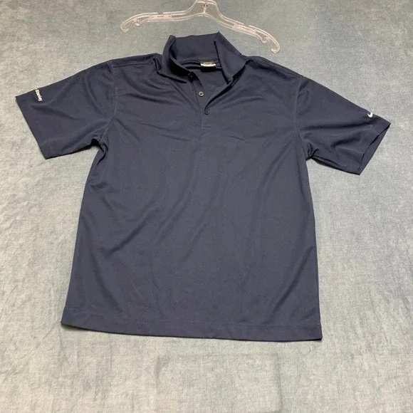 Nike Dri-Fit Polo Shirt Mens Medium Navy Blue Logo Short Sleeve Golf Performance