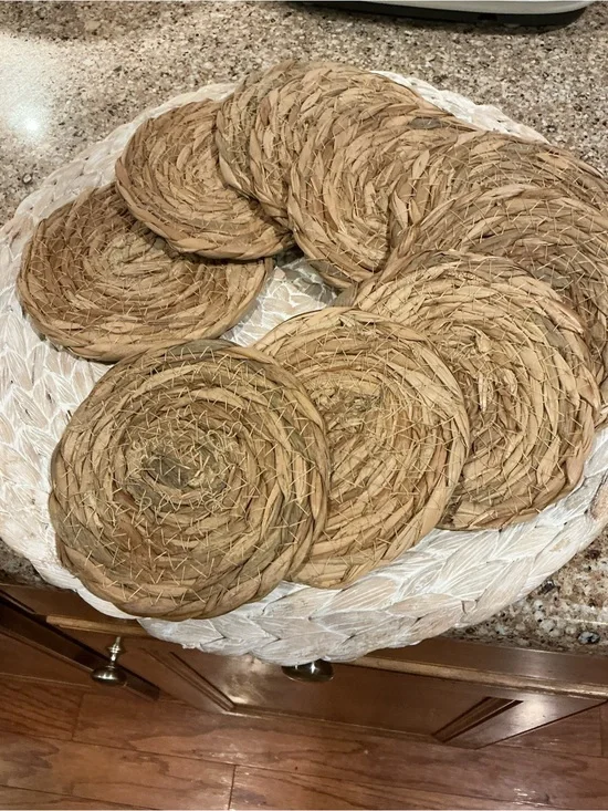 Handwoven Round Seagrass Coasters - Set of 10