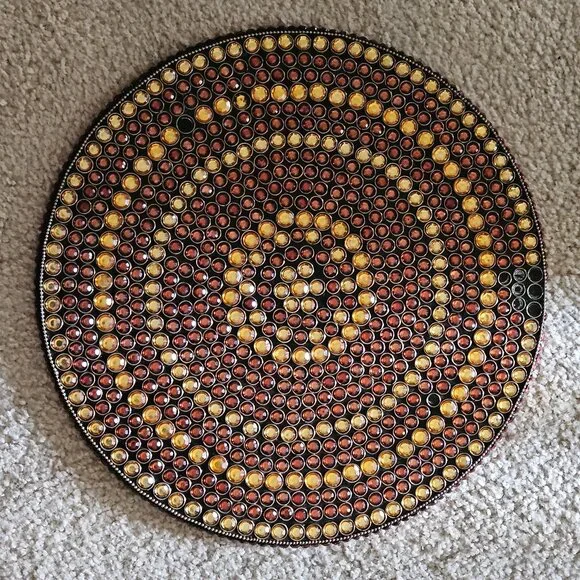 AS IS KIM SEYBERT HOLIDAY BROWN GOLD CRYSTAL BEADED PLACEMAT CHARGER CENTERPIECE