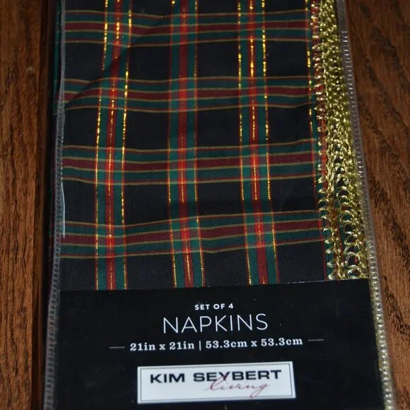 4 KIM SEYBERT CHRISTMAS TARTAN PLAID BLACK RED GREEN GOLD 21