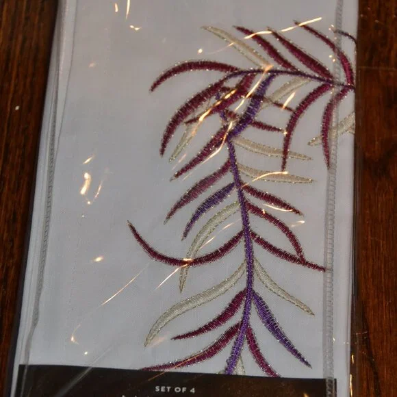 RARE SET KIM SEYBERT LIVING 4 PURPLE EMBROIDERED FEATHER 21
