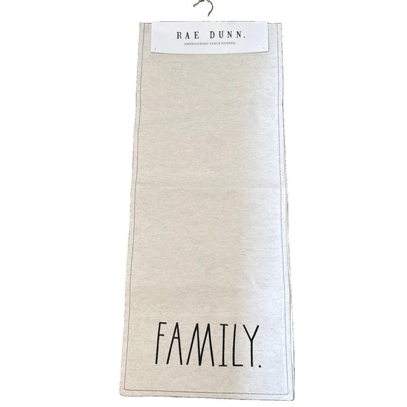 Rae Dunn FAMILY. Embroidered Table Runner 14