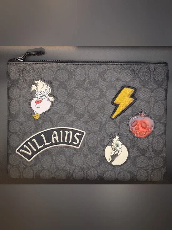 Coach Gray Villains Patch Cosmetic Pouch with Yellow Lightning Accent