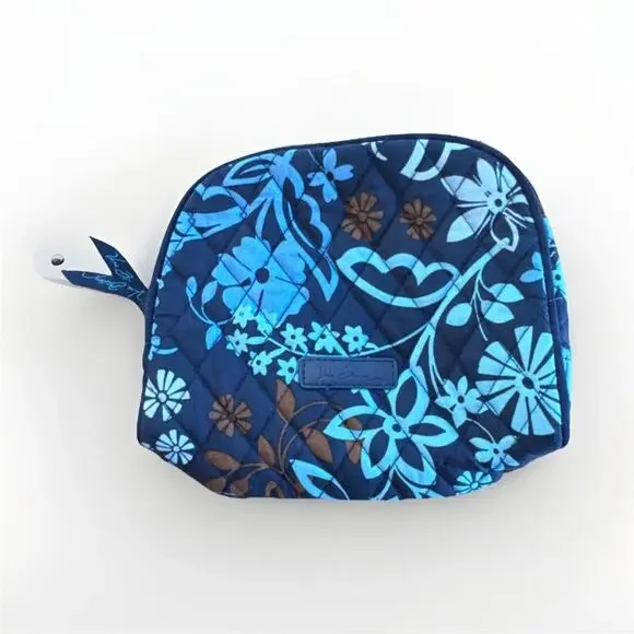 Vera Bradley‎ Blue Brown Floral Quilted Fabric Makeup Bag with Zipper