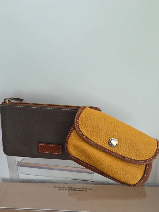 Dooney & Bourke Yellow and Brown Pebbled Leather Pouch Bundle, EUC