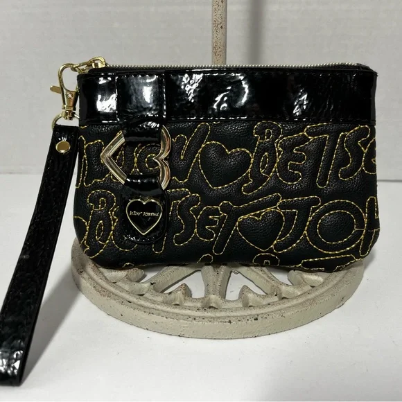 Betsey Johnson Black Quilted Wristlet