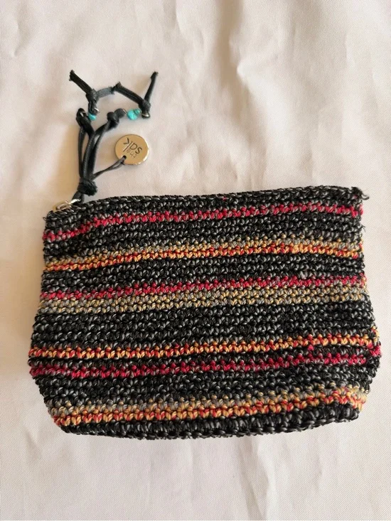 The Sak Multicolor Striped Crochet Woven Pouch with Tassel