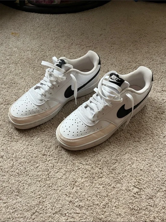 Nike Women’s Court Vision White Low-Top Sneakers with Black Swoosh
