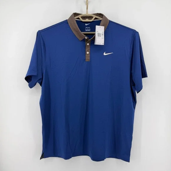 $80 NEW Nike Mens XXL Dri-FIT Tour Golf Polo Shirt Blue Brown Short Sleeve