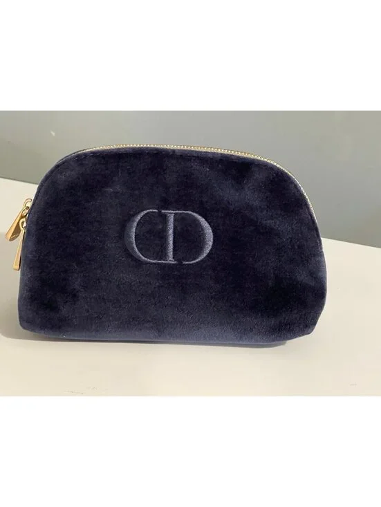Christian Dior Beauty Navy Blue Cosmetic Bag Makeup Pouch CD Logo Zip Case