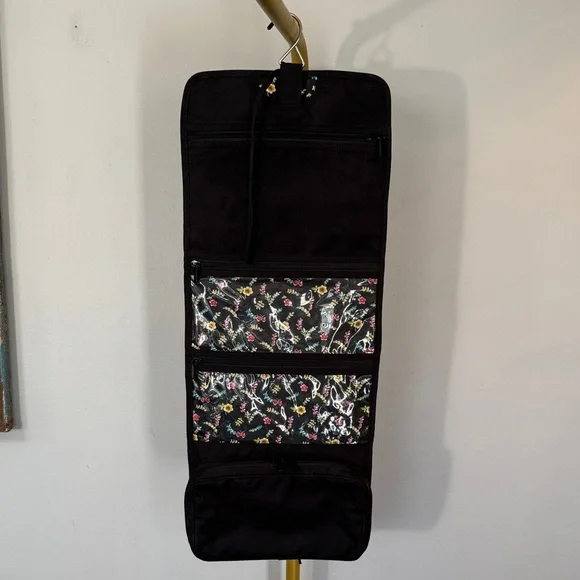 Vera Bradley Black Hanging cosmetics Organizer with Floral Trim EUC