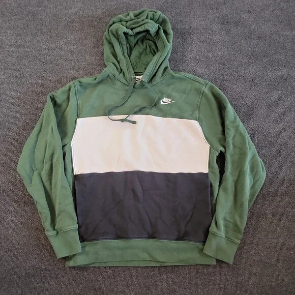 Nike Hoodie Mens Small Green Black Club Fleece Pullover Swoosh Sweatshirt