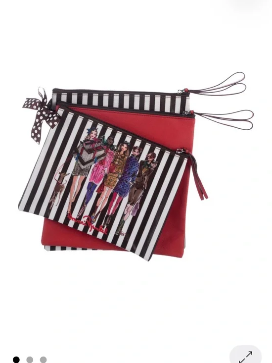 Henry Bendal  Red and Black Striped Trio Pouch Set - Fashion Illustration