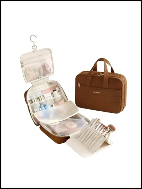 Luxury Hanging Makeup Bag for Women, Large 4-Layer Foldable Waterproof Cosmetic