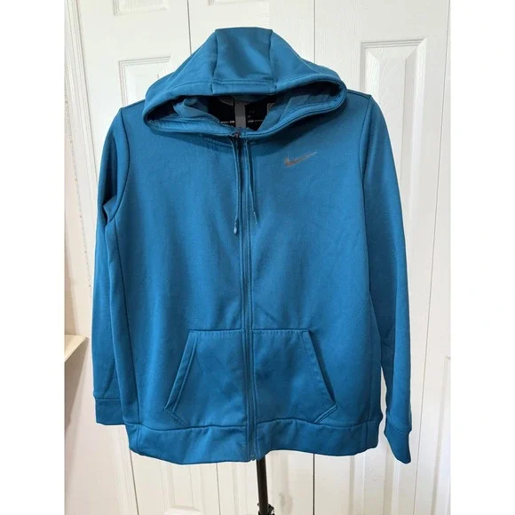 Nike Dri-FIT Full Zip Hoodie Teal Blue Mens Large Athletic Training Sweatshirt