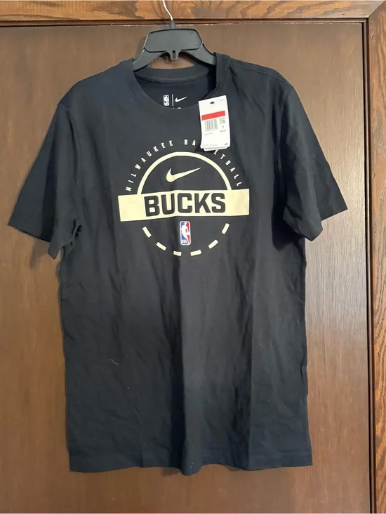 Nike Black Milwaukee Bucks Logo Tee with Cream Accent