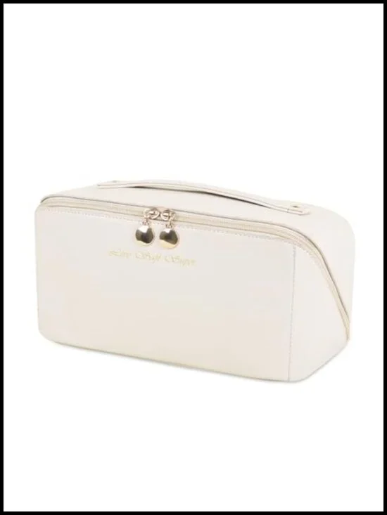Large PU Leather Makeup Organizer Travel Toiletry Bag with Handle & Divider