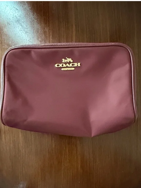 Coach Ellis Nylon Cosmetic Case in Burgundy Wine Color Gold Accents