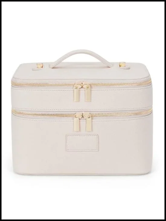 Leather Double Layer Travel Makeup Bag Waterproof Cosmetic Case Vanity Case