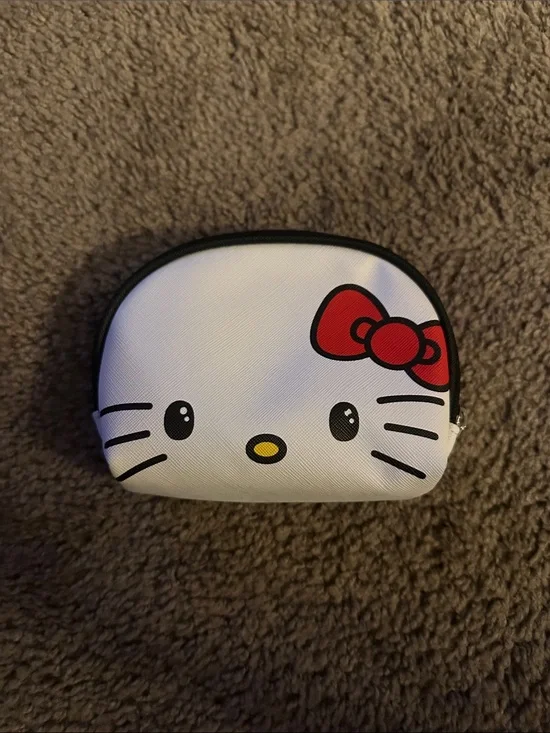 Hello Kitty Mini White Cosmetic Pouch with Red Bow